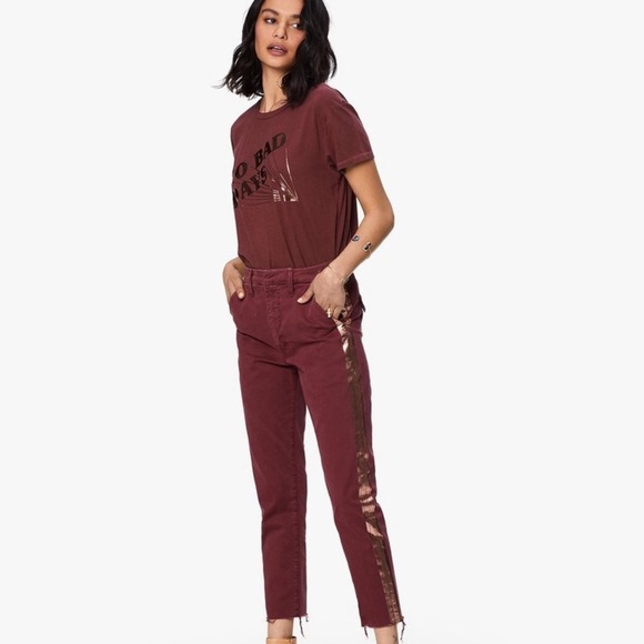NWT Mother | Shaker Prep Fray in Dahlia w. Rose Gold Stripe Size 28/6 Straight - Picture 2 of 15